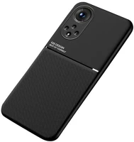 Gigapack gp-113301 Huawei Nova 9 Műanyag telefonvédő (szilikon keret, közepesen ütésálló, beépített fémlemez, bőr hatású hátlap, csíkos minta) FEKETE