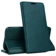 Gigapack GP-125551 Iphone 14 plus  tok álló, bőr hatású flip, asztali tartó, sötétzöld kép
