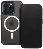 Gigapack gp-157707 Tok álló, bőr hatású (flip, oldalra nyíló, kártyazseb, kameravédő, mágneses, átlátszó matt hátlap, magsafe) fekete apple iphone 15 pro