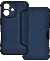 Gigapack GP-160279 Iphone 16 plus 5g  tok álló, bőr hatású flip, karbon minta, sötétkék kép