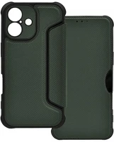 Gigapack GP-160282 Iphone 16 plus 5g  tok álló, bőr hatású flip, karbon minta, sötétzöld kép