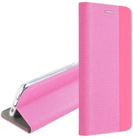 Gigapack GP-167299 Iphone 16e  tok álló, bőr hatású flip, textil minta, rózsaszín kép
