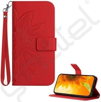 Gigapack GP-176301 T phone 3 5g  tok álló, bőr hatású flip, napraforgó minta, piros kép