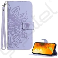 Gigapack GP-176307 T phone 3 5g  tok álló, bőr hatású flip, napraforgó minta, világoslila kép