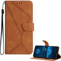 Gigapack GP-176308 T phone 3 5g  tok álló, bőr hatású flip, varrás minta + kézpánt, barna kép