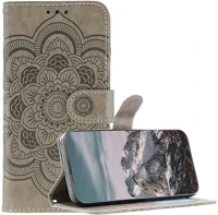 Gigapack GP-180225 T phone 3 5g  tok álló, bőr hatású flip, mandala, sötétszürke kép