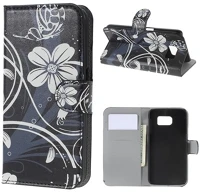 Gigapack GP-53559 Samsung s6  tok álló, bőr hatású flip, fehér virág, fekete kép