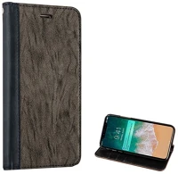 Gigapack GP-74701 Iphone xs 5.8  tok álló, bőr hatású flip, faerezet minta, szürke kép