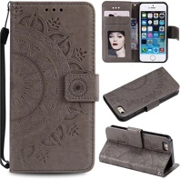 Gigapack GP-81295 Iphone 5s  tok álló, bőr hatású flip, mandala, szürke kép