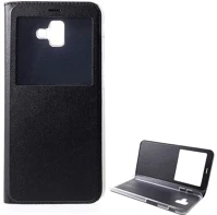 Gigapack GP-83907 Samsung j6 plus  tok álló, bőr hatású flip, ablakos, fekete kép