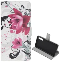 Gigapack GP-91128 Samsung a50s  tok álló, bőr hatású flip, lótuszvirág, fehér kép