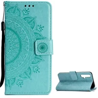 Gigapack GP-91897 Huawei nova 5t  tok álló, bőr hatású flip, mandala, cyan kép