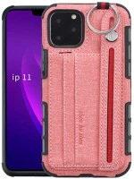 Gigapack gp-95774 Szilikon telefonvédő (közepesen ütésálló, asztali tartó funkció, bankkártya tartó, textil hátlap + kézpánt) RÓZSASZÍN - Apple iPhone 11 Pro