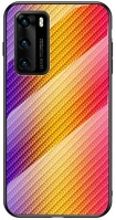 Gigapack GP-96191 Telefonvédő szilikon keret (bumper, edzett üveg hátlap, karbon minta) sárga - huawei p40 kép