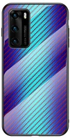 Gigapack GP-96228 Telefonvédő szilikon keret (bumper, edzett üveg hátlap, karbon minta) kék - huawei p40 kép