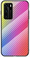 Gigapack GP-96249 Telefonvédő szilikon keret (bumper, edzett üveg hátlap, karbon minta) színes - huawei p40 kép