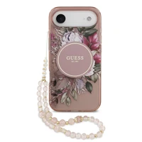Guess BA3666339526160 iml flowers - virágmintás, pink átlátszó magsafe kompatilibilis hátlap kép
