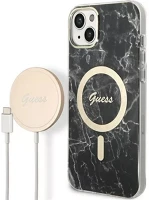 Guess GUBPP14MHMEACSK Marble magsafe apple iphone 14 plus hátlap tok, fekete+ magsafe töltő kép
