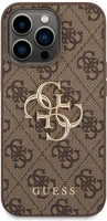 Guess GUHCP14L4GMGBR Pu 4g metal logo apple iphone 14 pro hátlap tok, barna kép