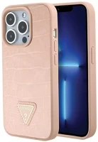 Guess GUHCP15LPCRTHCP Croco triangle metal logo apple iphone 15 pro hátlap tok, rózsaszín kép