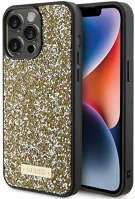 Guess GUHCP15LPFGSBSD Rhinestone metal logo apple iphone 15 pro hátlap tok, sárga kép