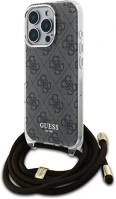 Guess GUHCP16LHC4SEW Iml 4g printed crossbody strap iphone 16 pro hátlap tok pánttal, barna kép