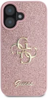 Guess GUHCP16SHG4SGP Pu fixed glitter 4g metal logo apple iphone 16 hátlap tok, rózsaszín kép