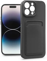 Haffner PT-6738 Iphone 14 pro fekete szilikon hátlap kártyatartóval kép