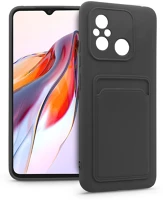Haffner PT-6789 Xiaomi redmi 12c szilikon hátlap kártyatartóval - card case - fekete kép