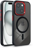 Haffner PT-6832 Apple iphone 15 szilikon hátlap - edge mag cover - fekete/piros/átlátszó kép