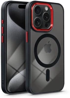Haffner PT-6836 Apple iphone 15 pro szilikon hátlap - edge mag cover - fekete/piros kép