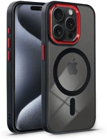 Haffner PT-6838 Apple iphone 15 pro max szilikon hátlap - edge mag cover - fekete/piros kép