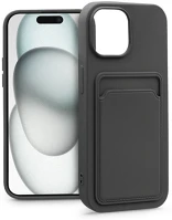 Haffner PT-6844 Apple iphone 15 plus szilikon hátlap kártyatartóval - card case - fekete kép