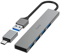 Hama 200141 4xusb usb hub + type-c otg adapter kép