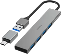 Hama 5GB/S + USB 200141 4xusb usb hub + type-c otg adapter kép