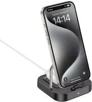 Hoco CQ16B 2in1 usb-c + vezeték nélküli asztali töltő, 5w, pd, qc, 3a, 30w, fekete kép
