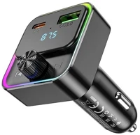 Hoco E81_B bluetooth fm transmitter autós töltő usb+type-c aljzat 30w, led kijelző kép