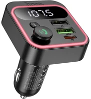 Hoco E85_B fm transmitter autós töltő 2 usb+type-c aljzat v5.4, led kijelző kép
