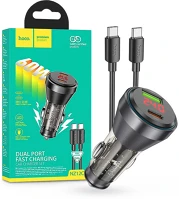 Hoco HC615495 szivargyújtó töltő adapter 2xtype-c bemenettel + type-c - type-c kábel kép