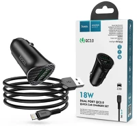 Hoco HOC0180 2xusb szivargyújtó töltő adapter + usb - lightning kábel 1 m-es kép