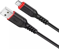Hoco HOCO X59 Usb töltő- és adatkábel, microusb, 100 cm, 2400 ma, törésgátlóval, gyorstöltés, qc, cipőfűző minta,  victory, fekete kép