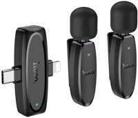 Hoco L15_2_TYPEC/LIGHTNING L15 2db bluetooth mikrofon (type-c/lightning, lavalier csíptethető) fekete kép