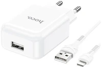 Hoco N2_W_LIGHTNING N2 hálózati töltő usb aljzat (10w, gyorstöltő + lightning kábel) fehér kép