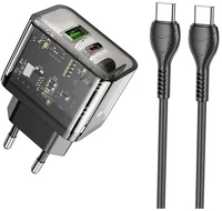 Hoco N34_USB_C_T hálózati töltő usb+type-c aljzat 20w, pd gyorstöltő 3.0 + type-c kábel kép