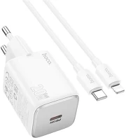 Hoco N40 WHITE + LIGHTNING Spinner hálózati töltő type-c aljzat (20w, pd gyorstöltő 3.0 + lightning kábel) fehér kép