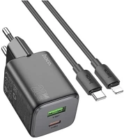 Hoco N41_LIGHTNING_B töltő usb+type-c aljzat 20w, pd gyorstöltő 3.0 + lightning kábel kép