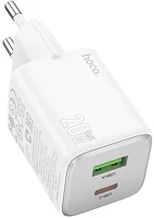 Hoco N41_W N41 hálózati töltő usb+type-c aljzat 20w, pd gyorstöltő 3.0, fehér kép