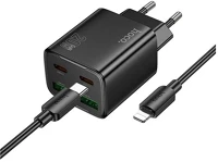 Hoco N55_LIGHTNING_B töltő 2 USB+2 Type-C aljzat 20W, PD gyorstöltő 3.0 + lightning kábel kép