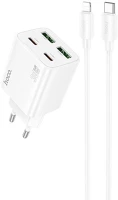 Hoco N56 FUNDADOR Hálózati töltő adapter, 30w, 2 x usb aljzat, 2 x usb type-c aljzat, usb kép