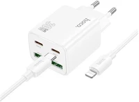 Hoco N56_LIGHTNING_W töltő 2 usb+2 type-c aljzat 30w, pd gyorstöltő 3.0 + lightning kábel kép